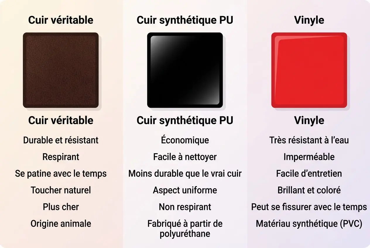 Différence gants boxe anglaise : comparaison entre cuir véritable, cuir synthétique PU et vinyle pour le choix des gants.